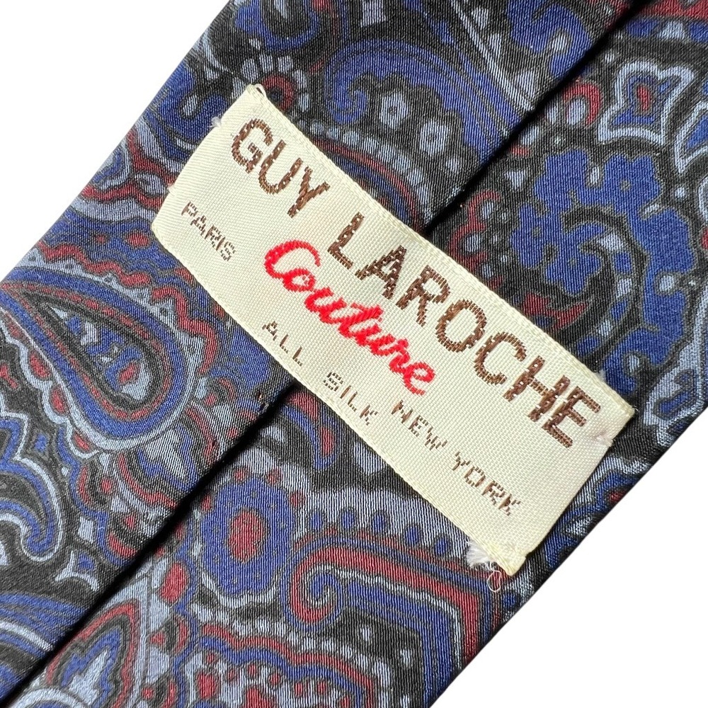 New Vintage Guy Laroche Couture Tie Men Silk Paisley Plum Luxury Paris Old Money - Picture 3 of 14